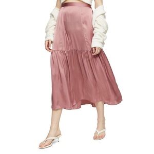 TOPSHOP Tiered Satin Midi Skirt - MAUVE